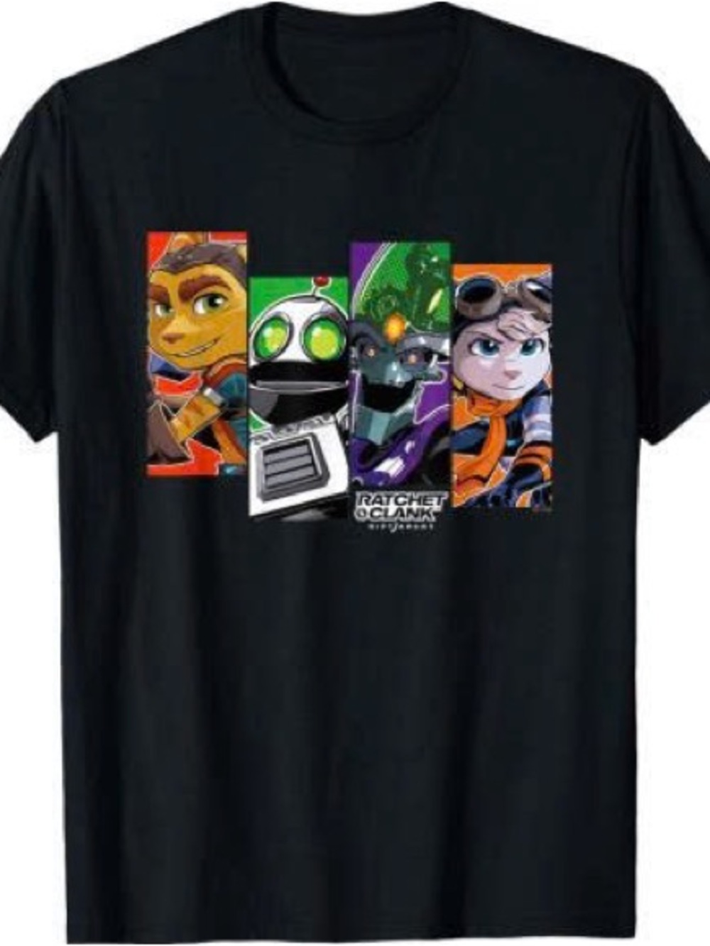 Gildan Black Short Sleeve Tee with Colorful Ratchet & Clank Character Panels
